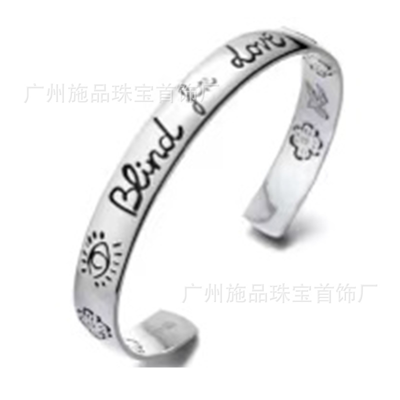Gujia S925 Silver Bracelet Vintage Distressed Men and Women Couple Double G Skull Elf Bracelet Pattern Carved Bracelet