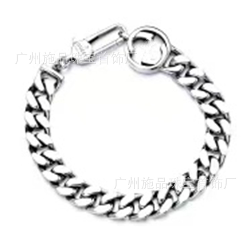 Gujia S925 Silver Bracelet Vintage Distressed Men and Women Couple Double G Skull Elf Bracelet Pattern Carved Bracelet