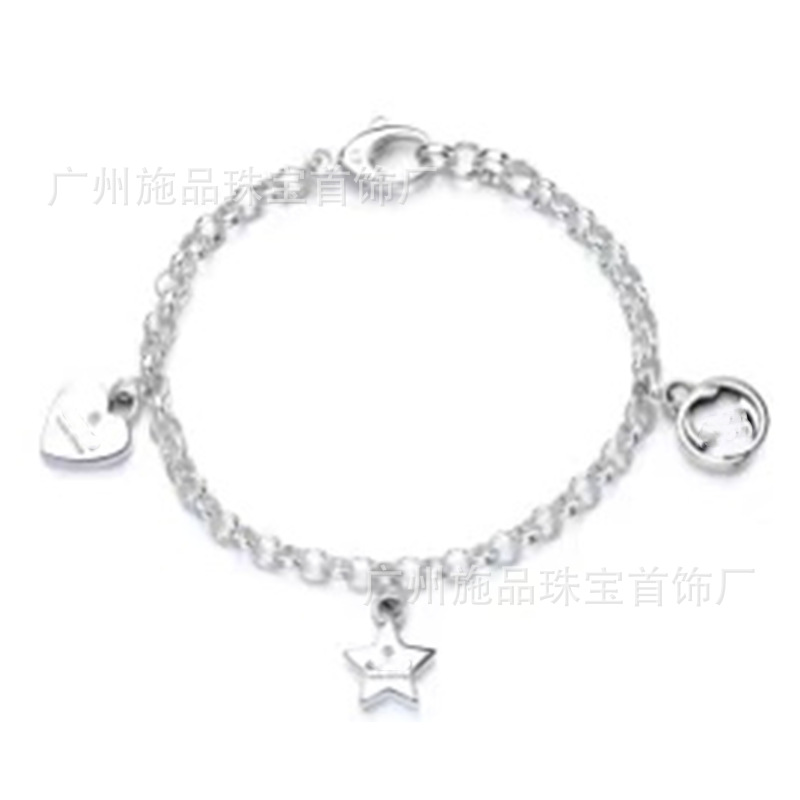Gujia S925 Silver Bracelet Vintage Distressed Men and Women Couple Double G Skull Elf Bracelet Pattern Carved Bracelet
