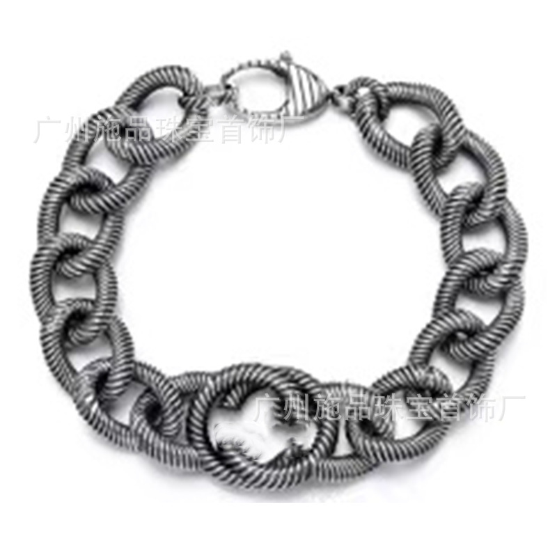 Gujia S925 Silver Bracelet Vintage Distressed Men and Women Couple Double G Skull Elf Bracelet Pattern Carved Bracelet