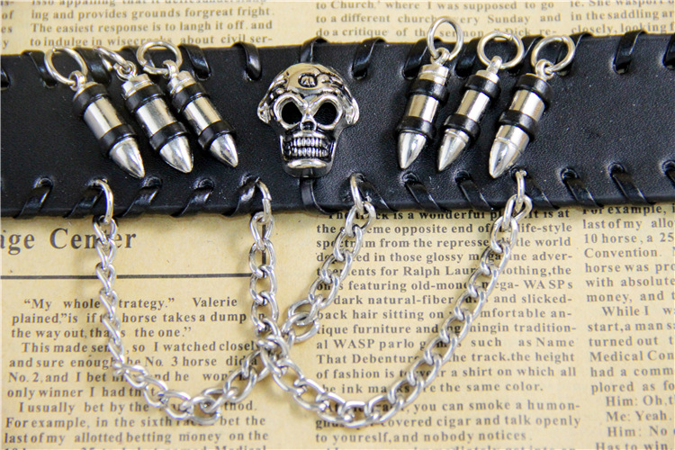 from AliExpress European and American Ornament Retro Punk Bullet Skull Chain Bracelet Cattle Leather Bracelet