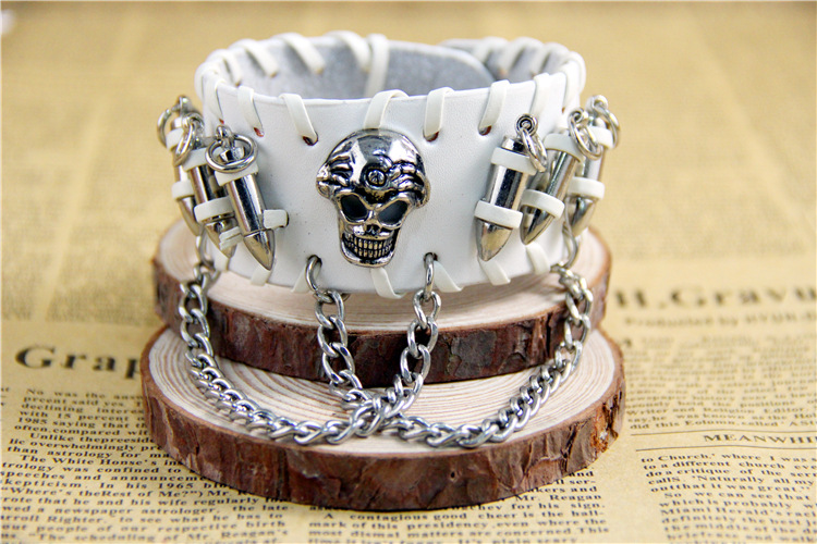 from AliExpress European and American Ornament Retro Punk Bullet Skull Chain Bracelet Cattle Leather Bracelet