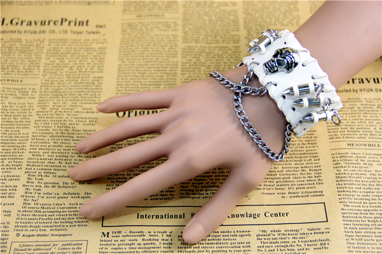 from AliExpress European and American Ornament Retro Punk Bullet Skull Chain Bracelet Cattle Leather Bracelet