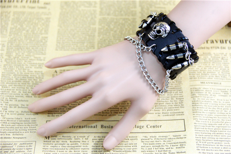 from AliExpress European and American Ornament Retro Punk Bullet Skull Chain Bracelet Cattle Leather Bracelet