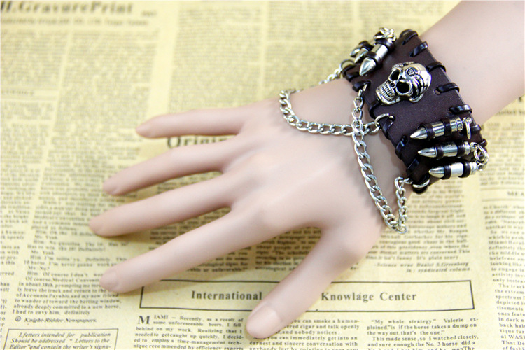 from AliExpress European and American Ornament Retro Punk Bullet Skull Chain Bracelet Cattle Leather Bracelet
