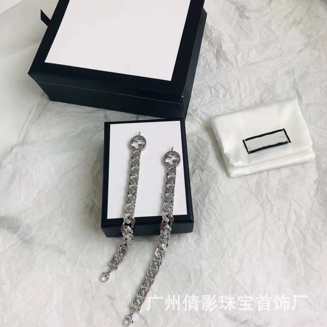Gujia Double G Carved Bracelet S925 Silver Vintage Distressed Double G Mutual Buckle Bracelet Men and Women Skull Elf