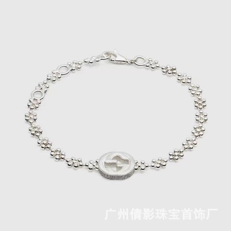 Gujia Double G Carved Bracelet S925 Silver Vintage Distressed Double G Mutual Buckle Bracelet Men and Women Skull Elf