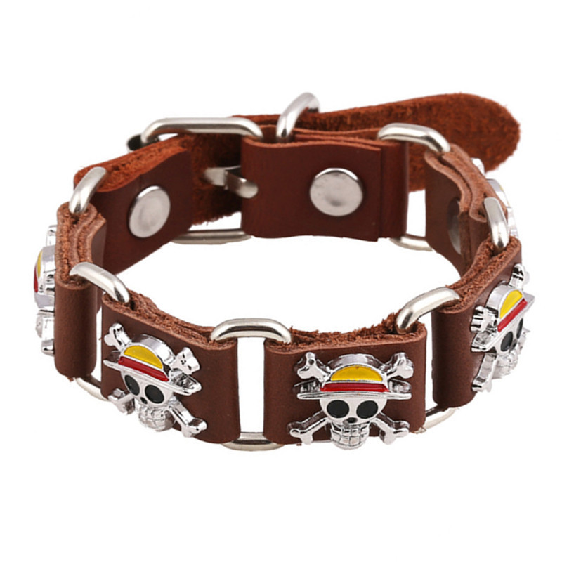 Online Distribution Pirate Skull Genuine Leather Bracelet Two Colors Optional Anime Peripheral Ornament Cattle Leather Bracelet