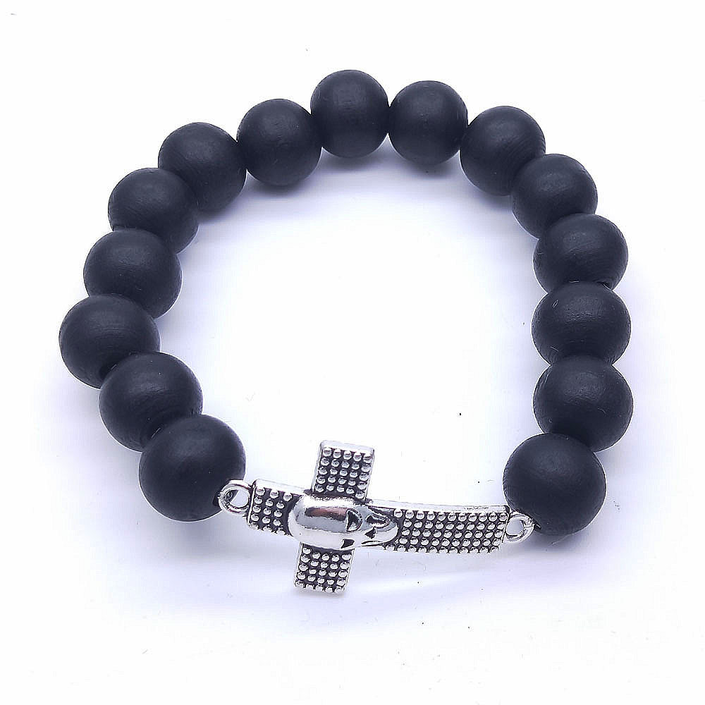 Black wooden bead cross skull bracelet elastic rope bracelet for men Black wooden bead cross skull bracelet elastic rope bracelet for men