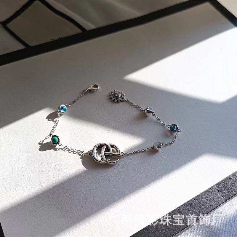 Gujia Double G Carved Bracelet S925 Silver Vintage Distressed Double G Mutual Buckle Bracelet Men and Women Skull Elf