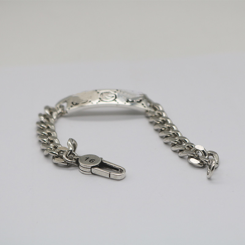 New Double Gs925 Silver Skull Ghost Distressed Bracelet Mutual Buckle Retro Couple Men and Women Bracelet