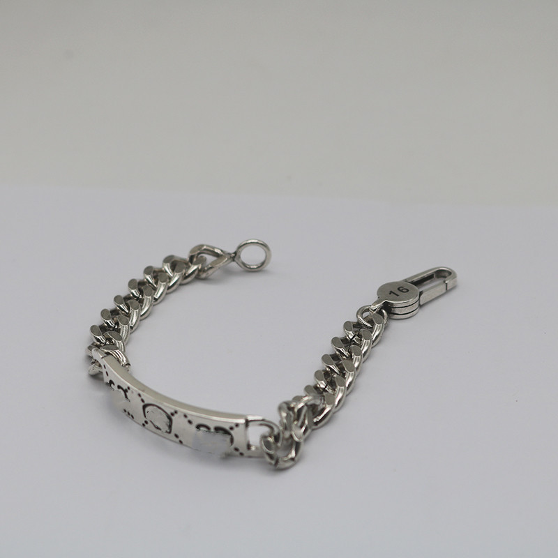 New Double Gs925 Silver Skull Ghost Distressed Bracelet Mutual Buckle Retro Couple Men and Women Bracelet