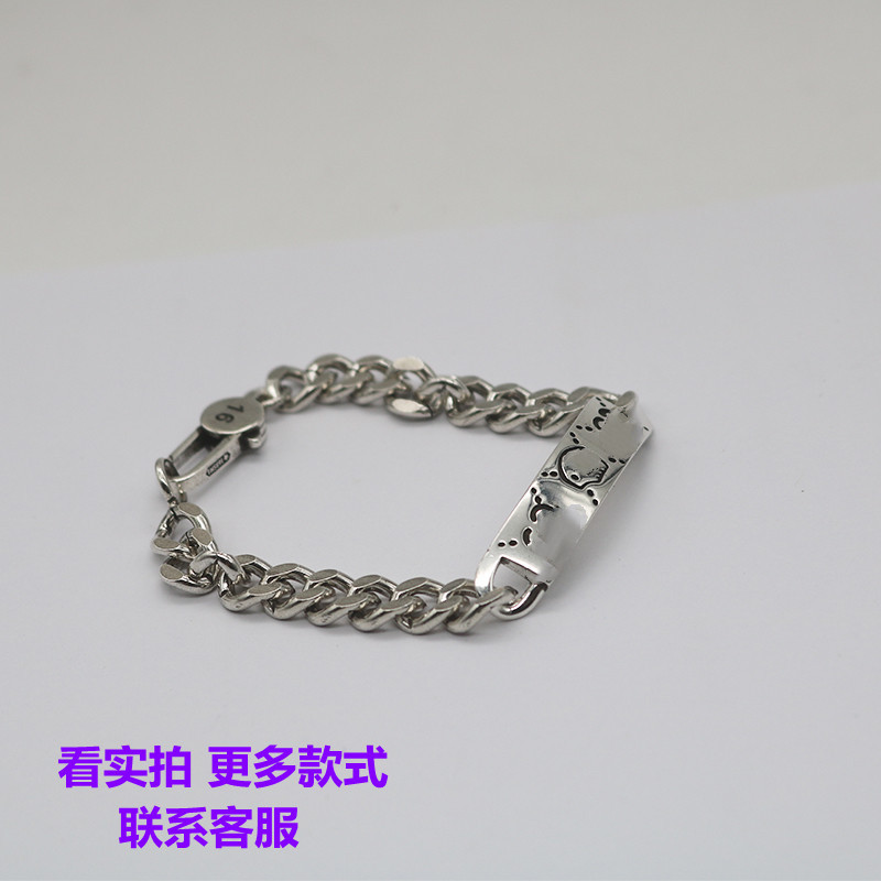 New Double Gs925 Silver Skull Ghost Distressed Bracelet Mutual Buckle Retro Couple Men and Women Bracelet New Double Gs925 Silver Skull Ghost Distressed Bracelet Mutual Buckle Retro Couple Men and Women Bracelet