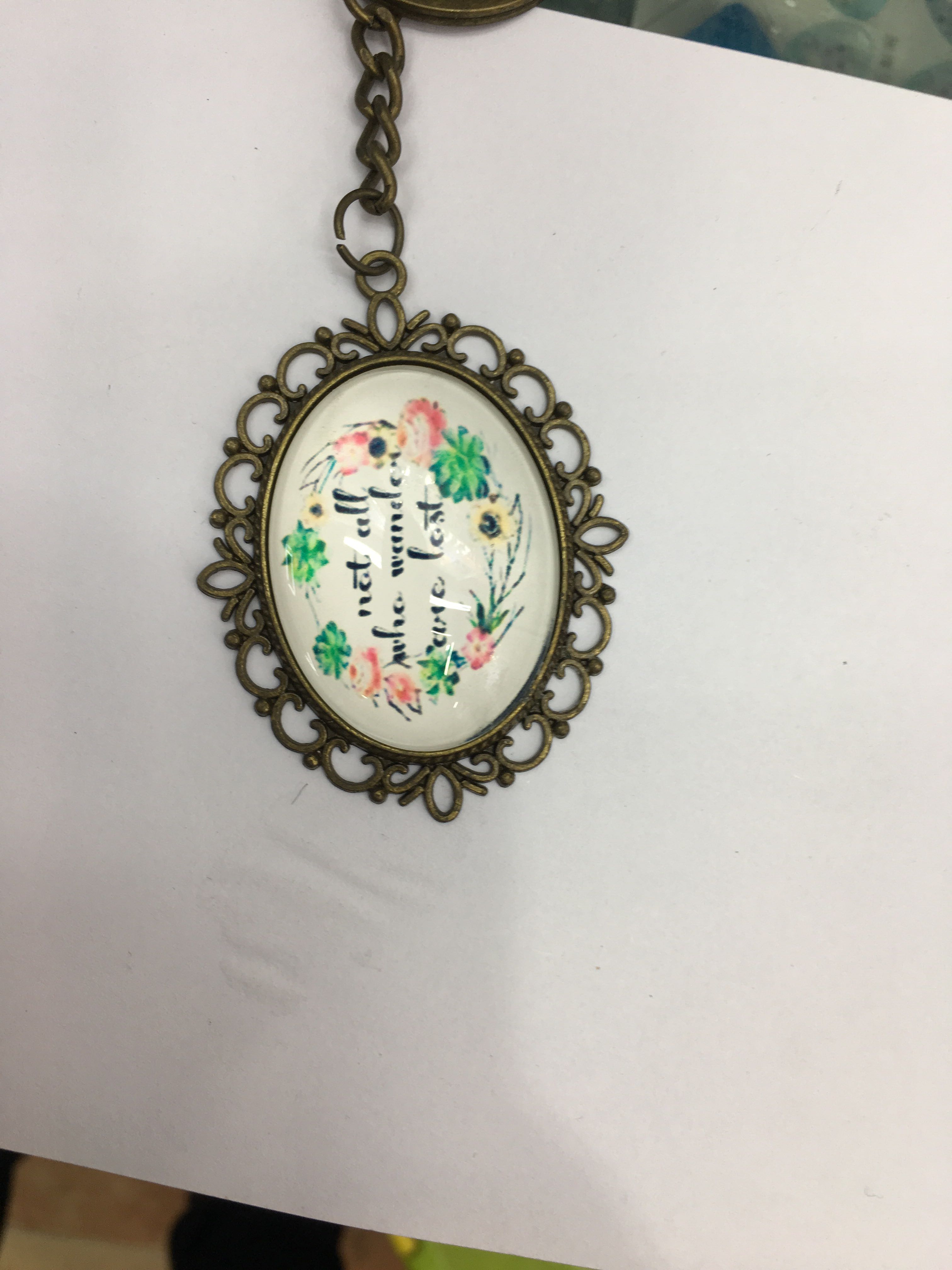 Vintage glass map time gem necklace pendant