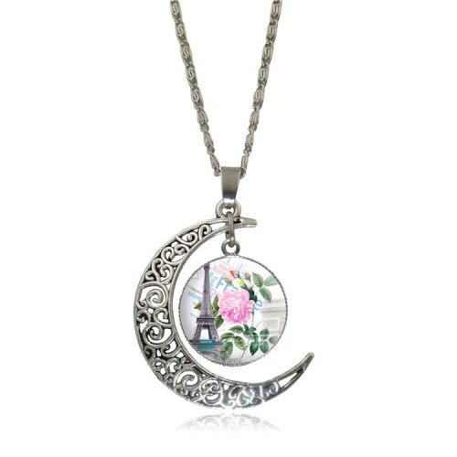 Vintage glass map time gem necklace pendant