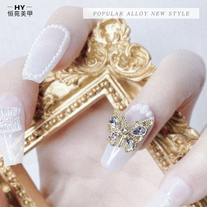 New Butterfly Manicure Jewelry Metal Diamond Gem Nail Sequins Three-Dimensional Zircon-like Rhinestone Pearl Crown Bear