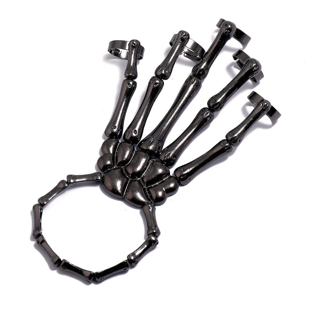European and American New Bracelet Fashion Personality Punk Skull Hand Bone All-Match Five Finger Ring Bracelet Adjustable Integrated Chain