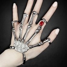 European and American New Bracelet Fashion Personality Punk Skull Hand Bone All-Match Five Finger Ring Bracelet Adjustable Integrated Chain