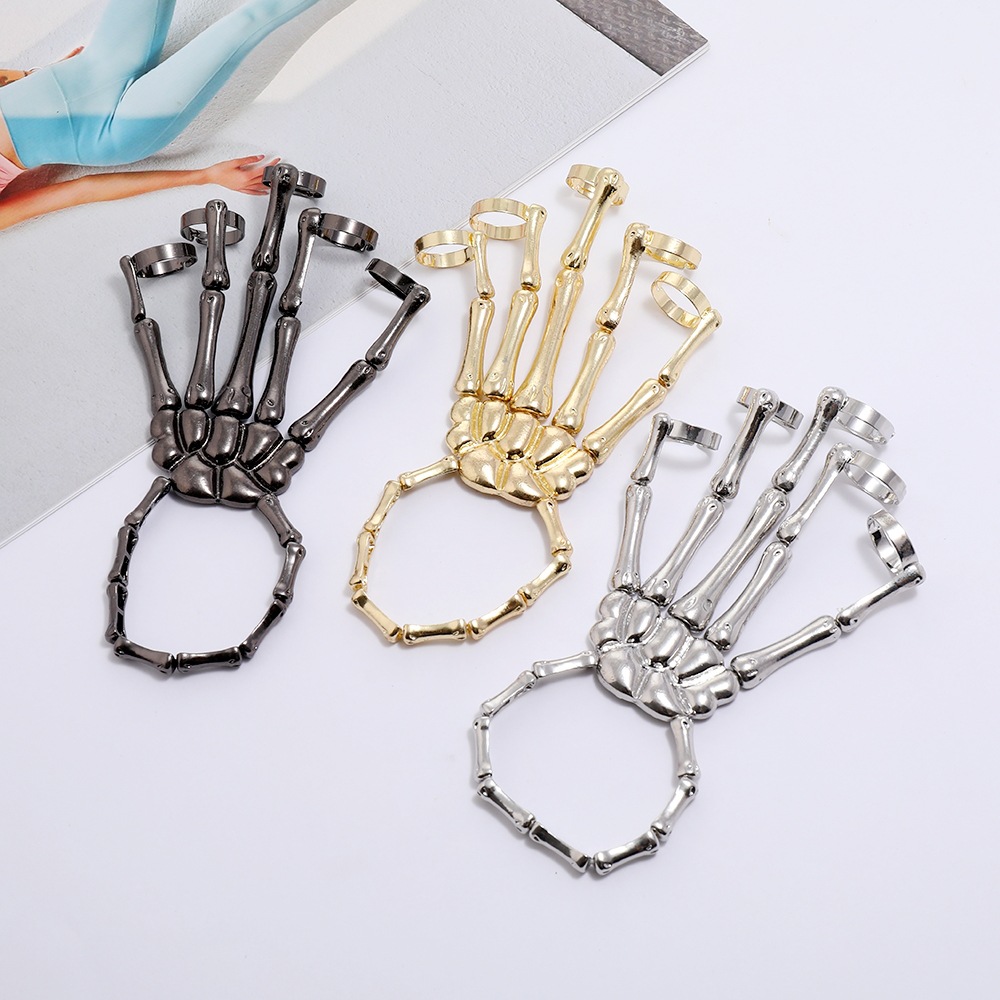 European and American New Bracelet Fashion Personality Punk Skull Hand Bone All-Match Five Finger Ring Bracelet Adjustable Integrated Chain