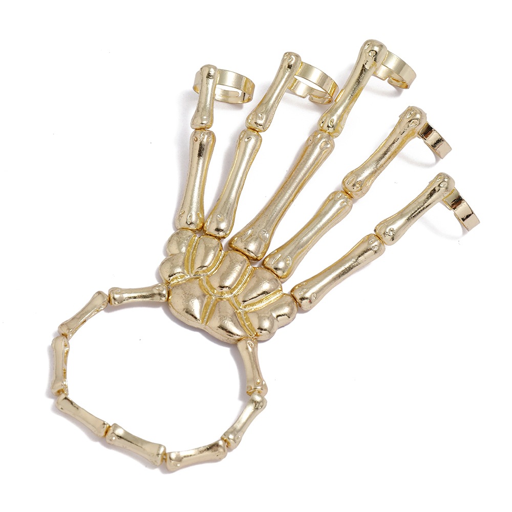 European and American New Bracelet Fashion Personality Punk Skull Hand Bone All-Match Five Finger Ring Bracelet Adjustable Integrated Chain