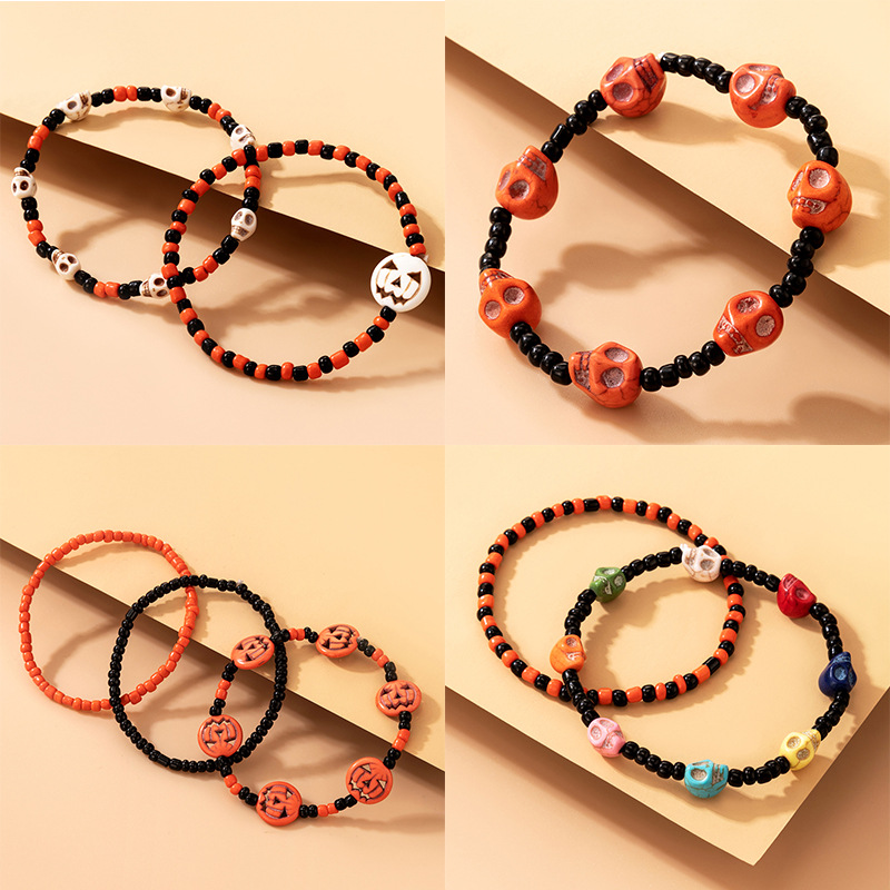Amazon Cross-Border 2021 New Bracelet Halloween Skull Color Bead Elastic String Personalized Bracelet