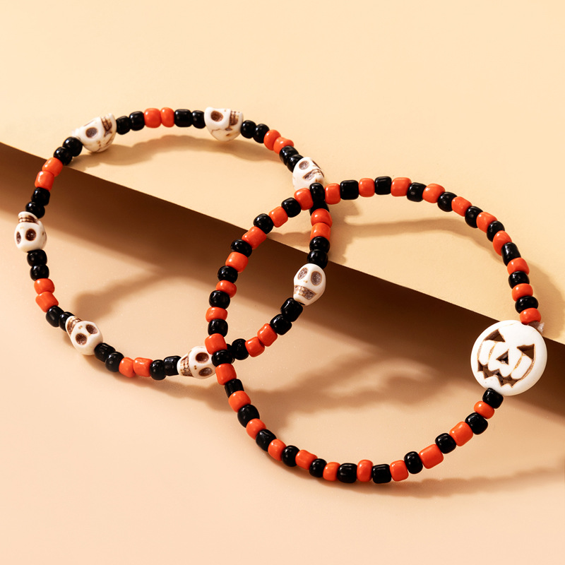 Amazon Cross-Border 2021 New Bracelet Halloween Skull Color Bead Elastic String Personalized Bracelet