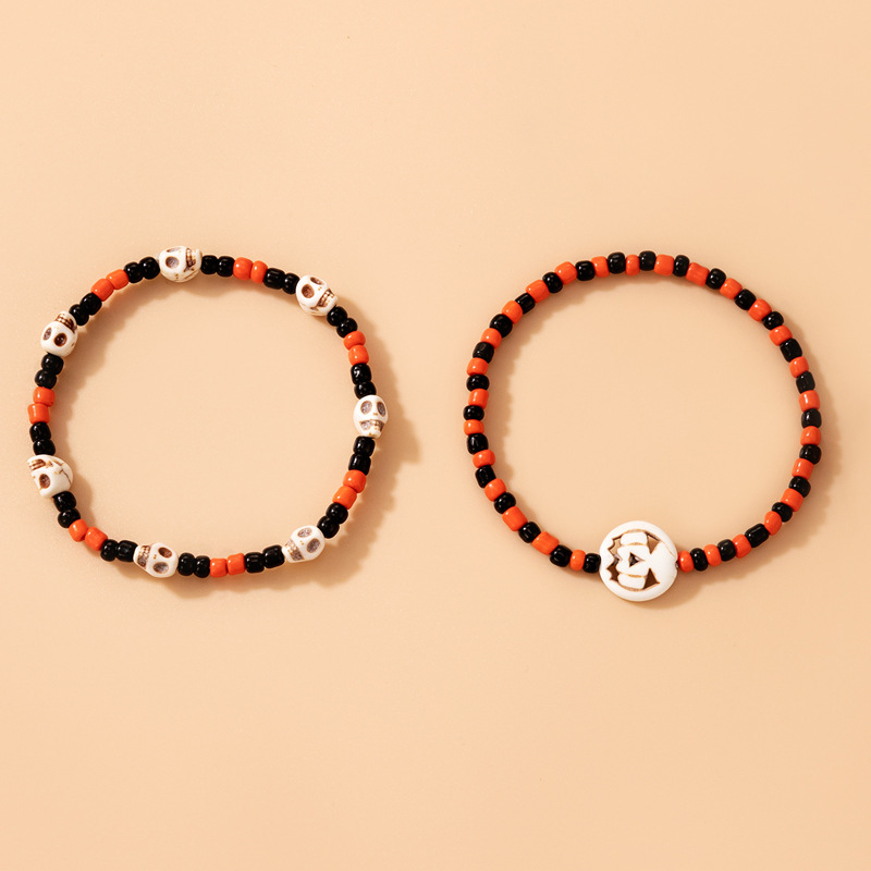 Amazon Cross-Border 2021 New Bracelet Halloween Skull Color Bead Elastic String Personalized Bracelet
