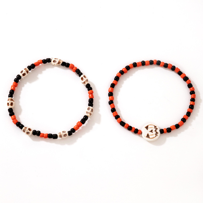 Amazon Cross-Border 2021 New Bracelet Halloween Skull Color Bead Elastic String Personalized Bracelet