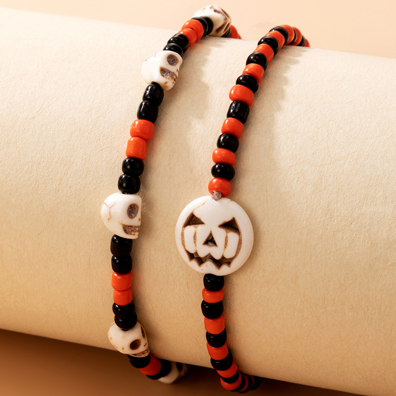 Amazon Cross-Border 2021 New Bracelet Halloween Skull Color Bead Elastic String Personalized Bracelet