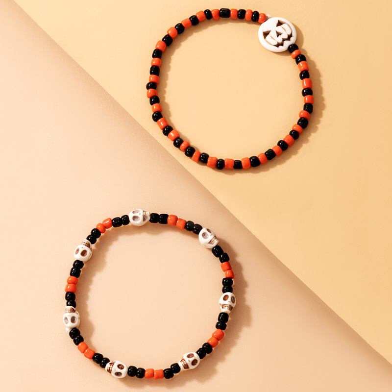 Amazon Cross-Border 2021 New Bracelet Halloween Skull Color Bead Elastic String Personalized Bracelet