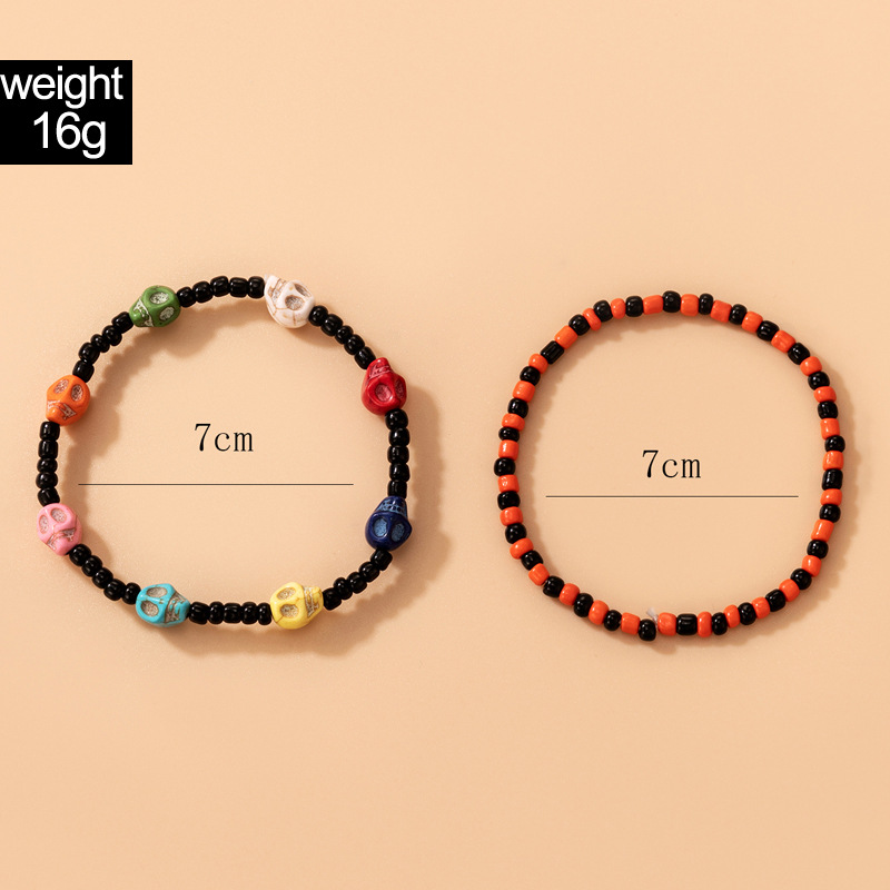 Amazon Cross-Border 2021 New Bracelet Halloween Skull Color Bead Elastic String Personalized Bracelet