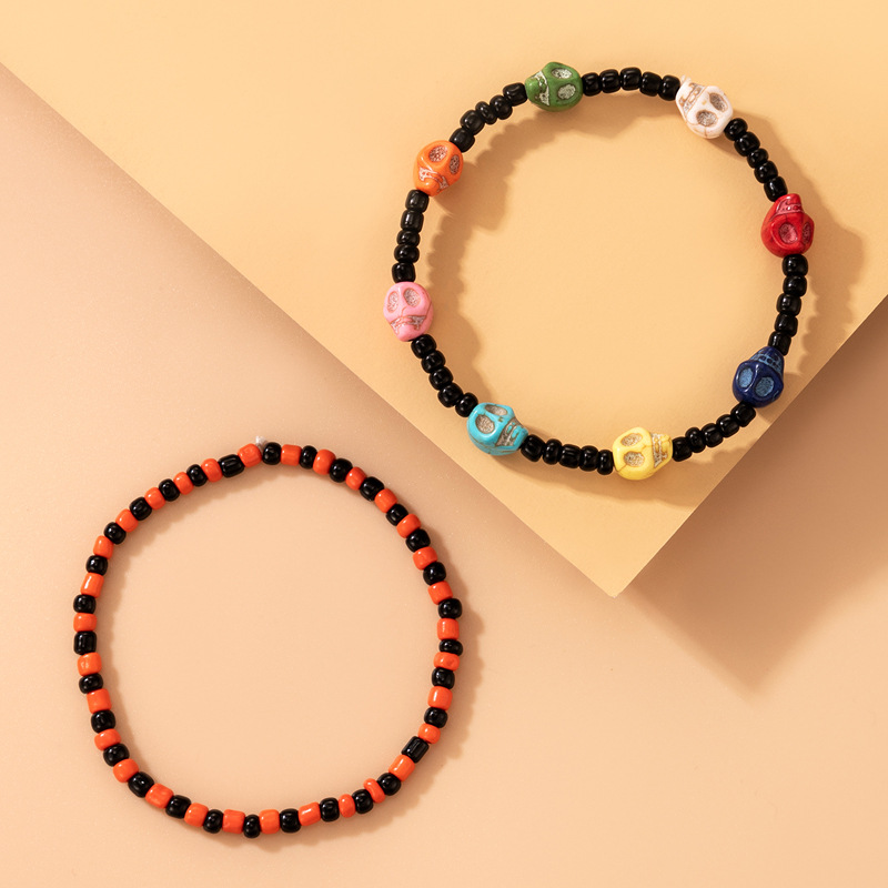 Amazon Cross-Border 2021 New Bracelet Halloween Skull Color Bead Elastic String Personalized Bracelet