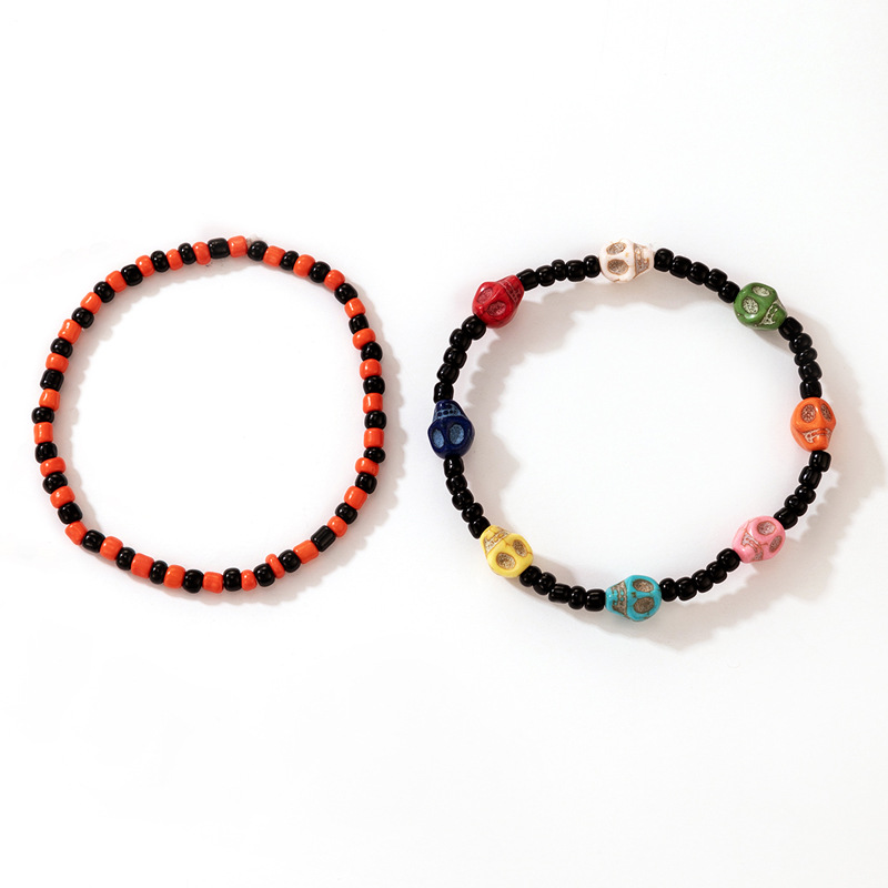 Amazon Cross-Border 2021 New Bracelet Halloween Skull Color Bead Elastic String Personalized Bracelet