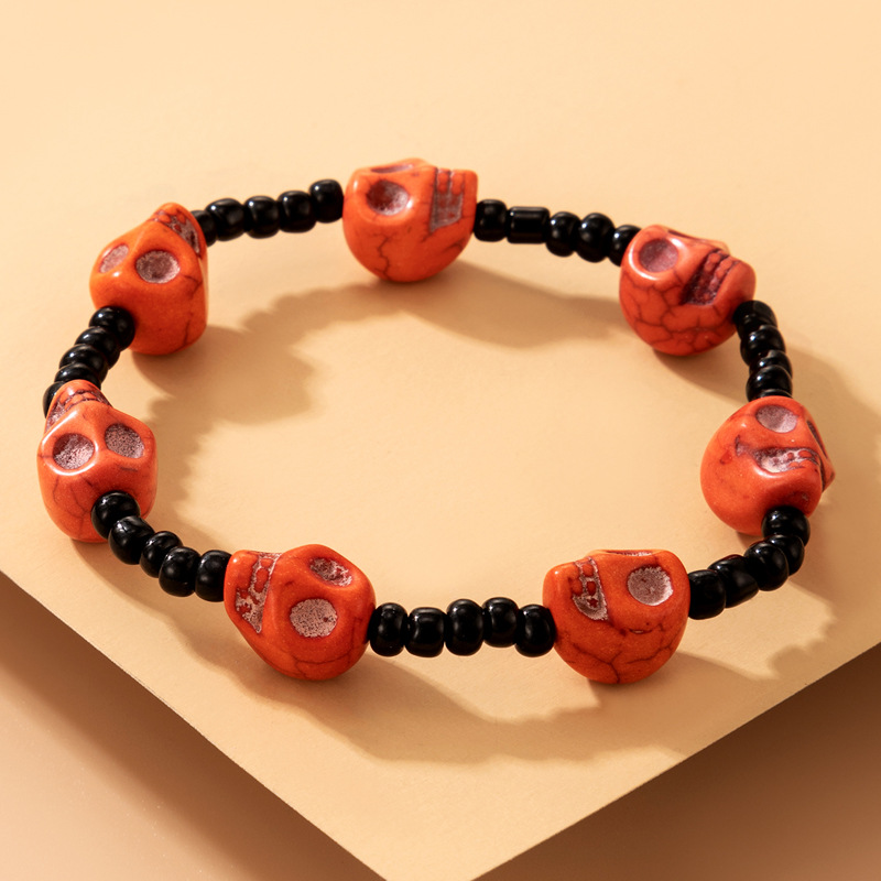 Amazon Cross-Border 2021 New Bracelet Halloween Skull Color Bead Elastic String Personalized Bracelet