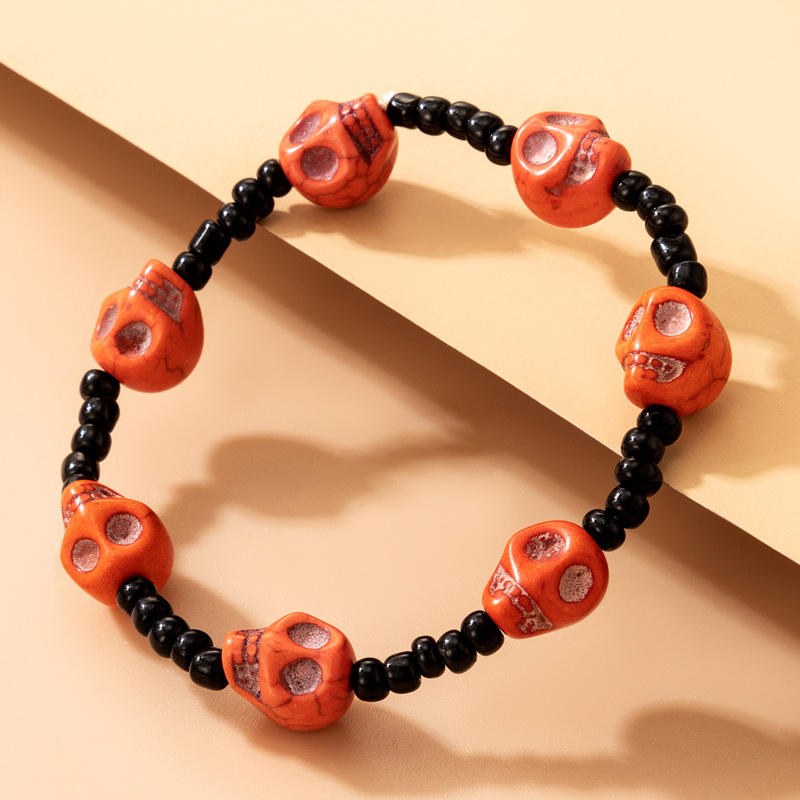 Amazon Cross-Border 2021 New Bracelet Halloween Skull Color Bead Elastic String Personalized Bracelet