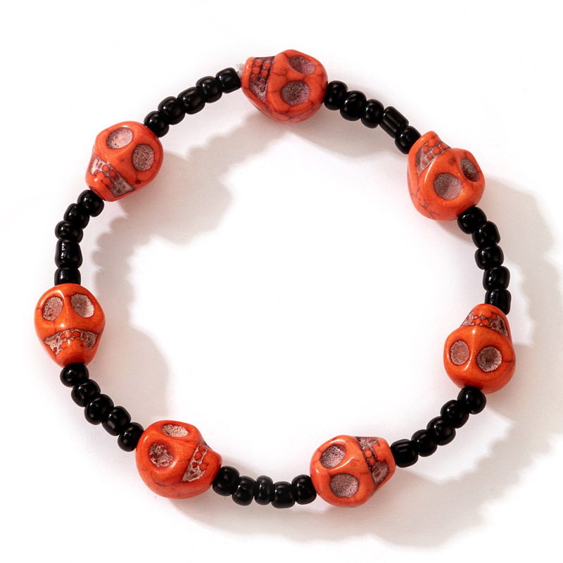 Amazon Cross-Border 2021 New Bracelet Halloween Skull Color Bead Elastic String Personalized Bracelet