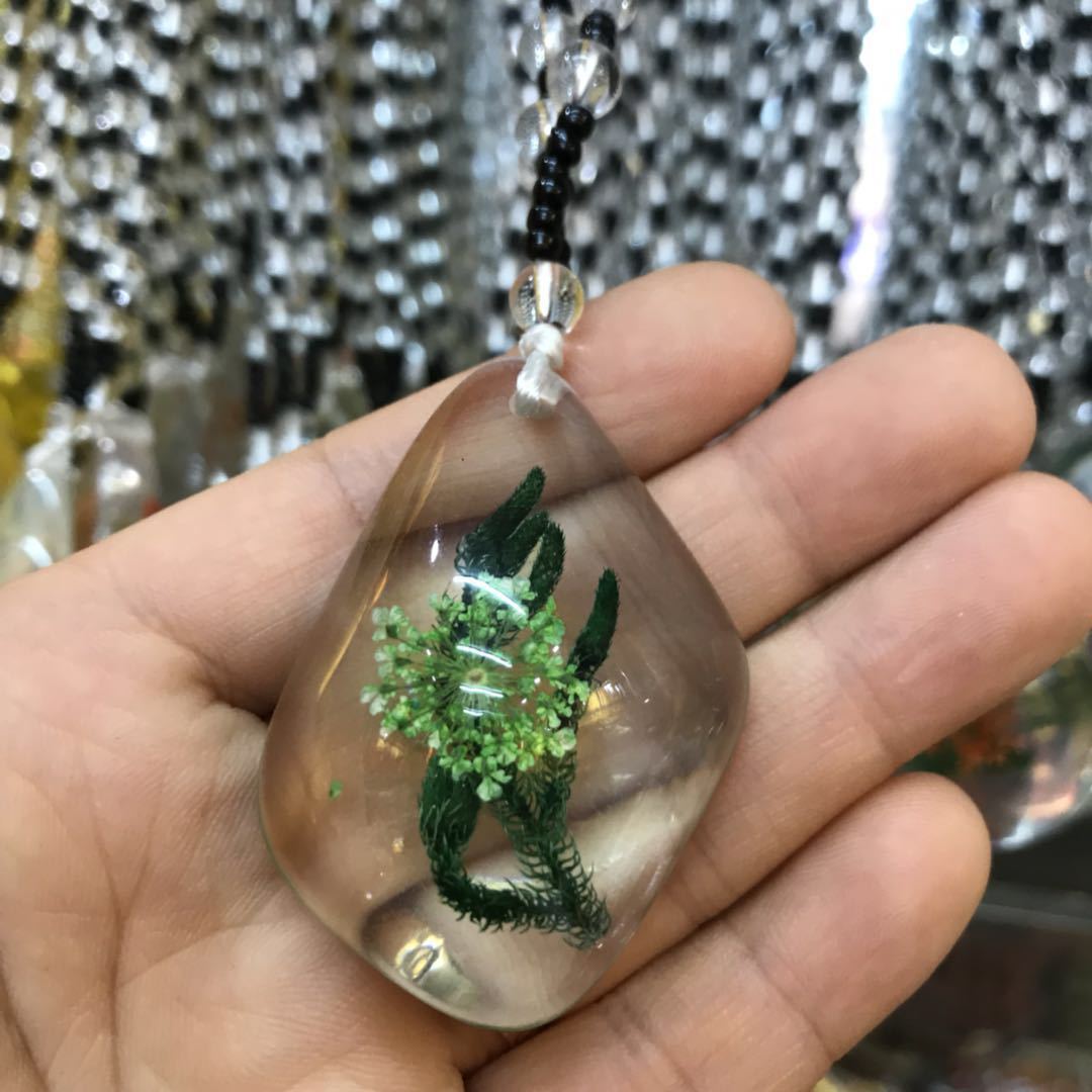 Plant dried seaweed necklace time gem checking glass drop shaped jewelry diy creative move necklace