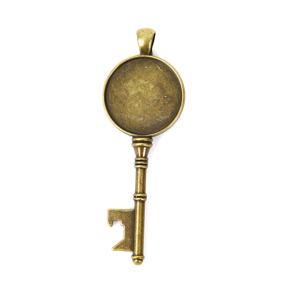 DIY Ornament Accessories round Time Gem Cabochon Necklace Pendant Collet Key Owl Shape Alloy Base