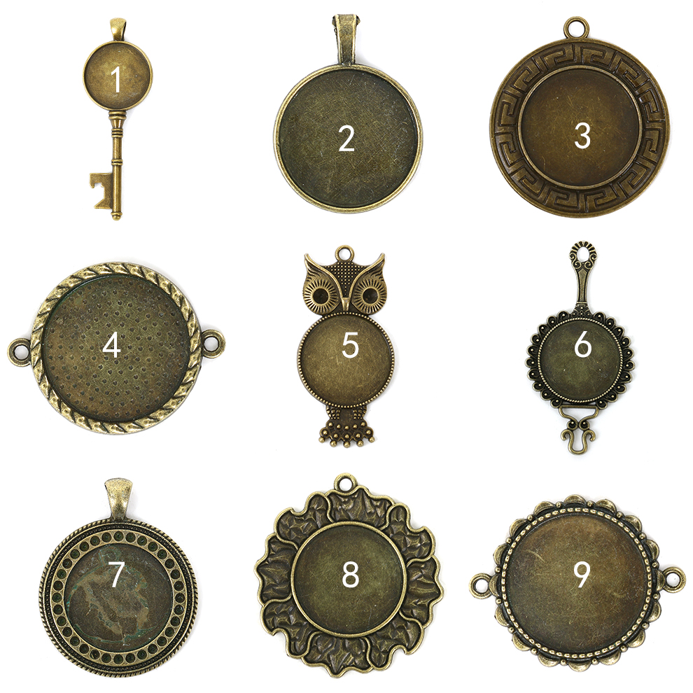 DIY Ornament Accessories round Time Gem Cabochon Necklace Pendant Collet Key Owl Shape Alloy Base