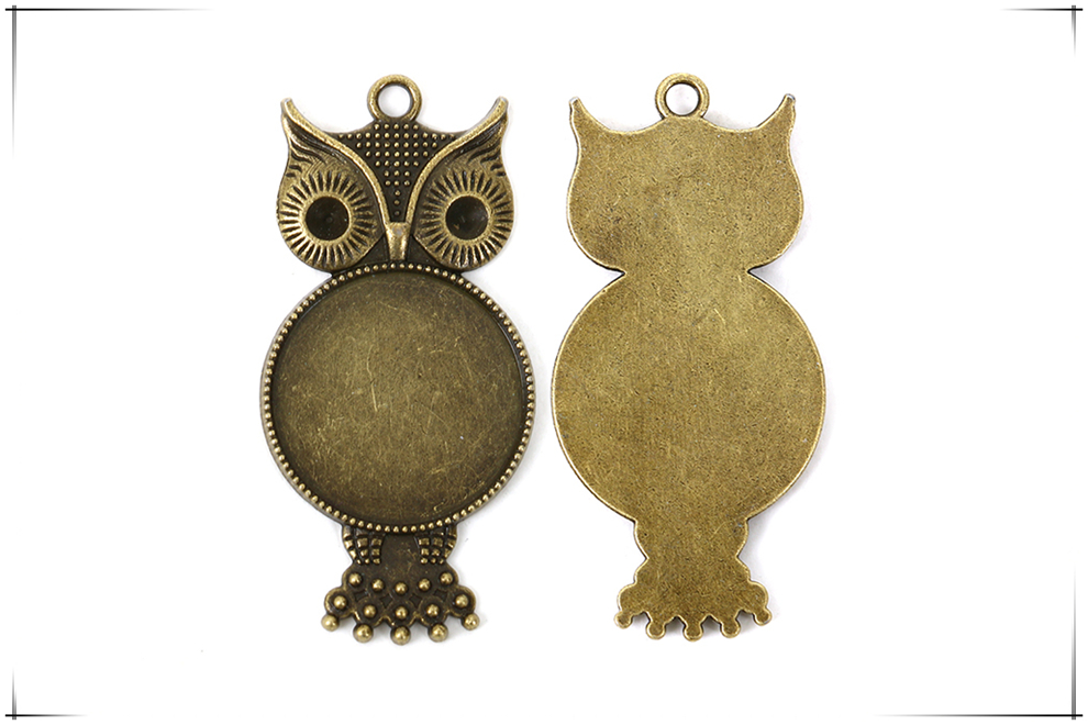 DIY Ornament Accessories round Time Gem Cabochon Necklace Pendant Collet Key Owl Shape Alloy Base