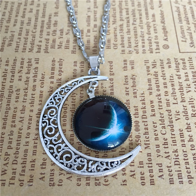 European And American Foreign Trade EBay AliExpress Starry Sky Moon Time Gem Cabochon Necklace Factory Direct Sales