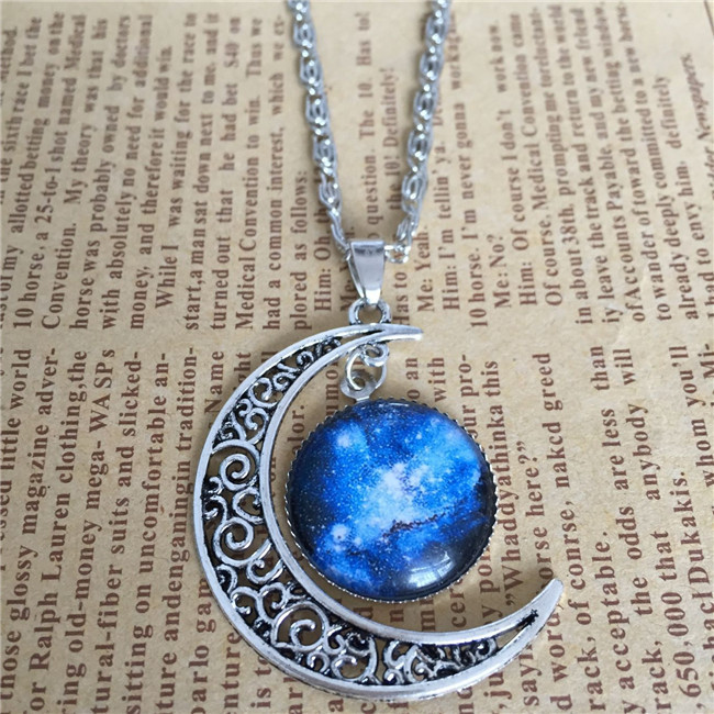 European And American Foreign Trade EBay AliExpress Starry Sky Moon Time Gem Cabochon Necklace Factory Direct Sales