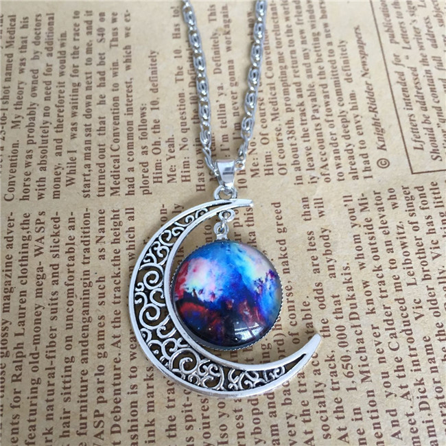 European And American Foreign Trade EBay AliExpress Starry Sky Moon Time Gem Cabochon Necklace Factory Direct Sales