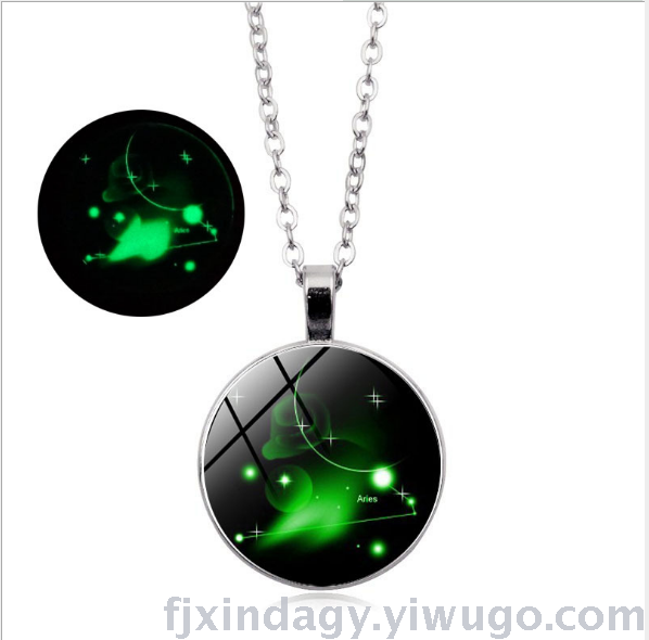 Zodiac luminous time gem luminous necklace new European and American pendant sweater chain