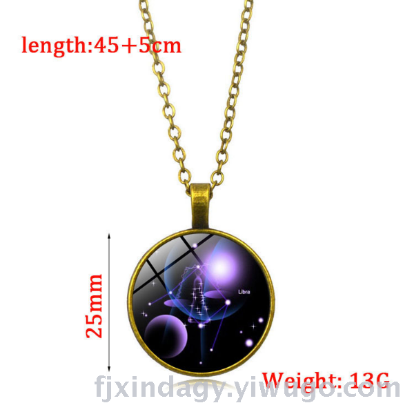 Zodiac luminous time gem luminous necklace new European and American pendant sweater chain