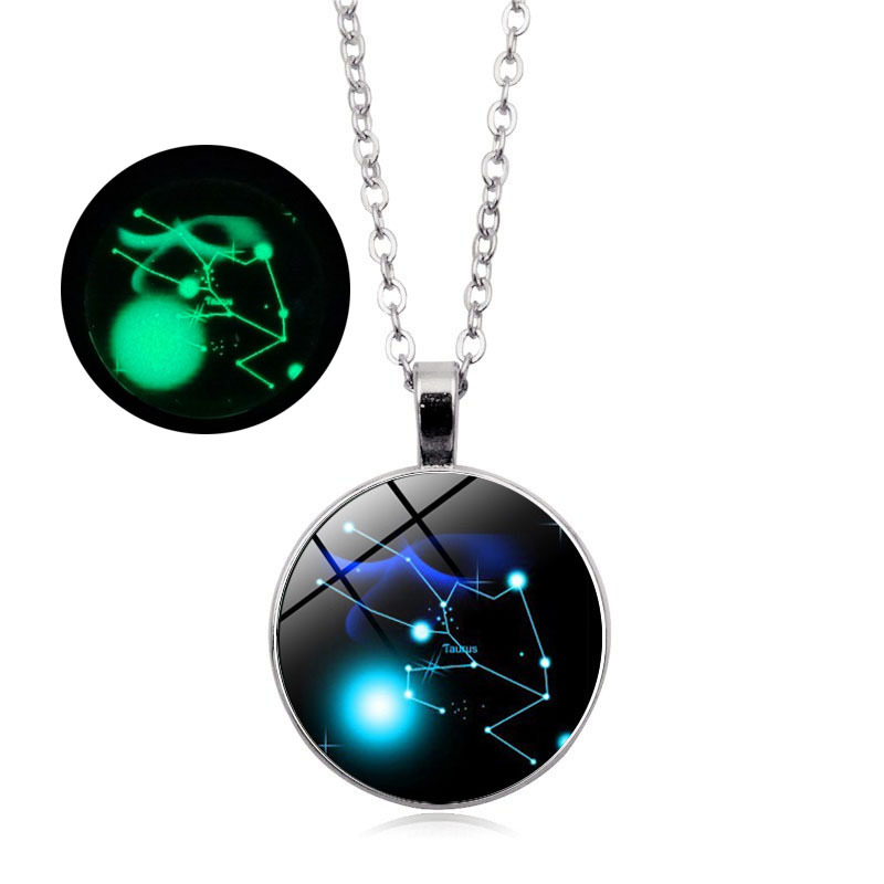 Zodiac luminous time gem luminous necklace new European and American pendant sweater chain