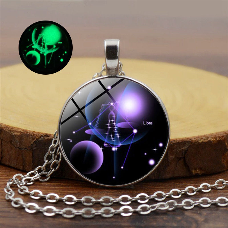 Zodiac luminous time gem luminous necklace new European and American pendant sweater chain