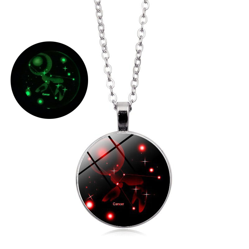 Zodiac luminous time gem luminous necklace new European and American pendant sweater chain