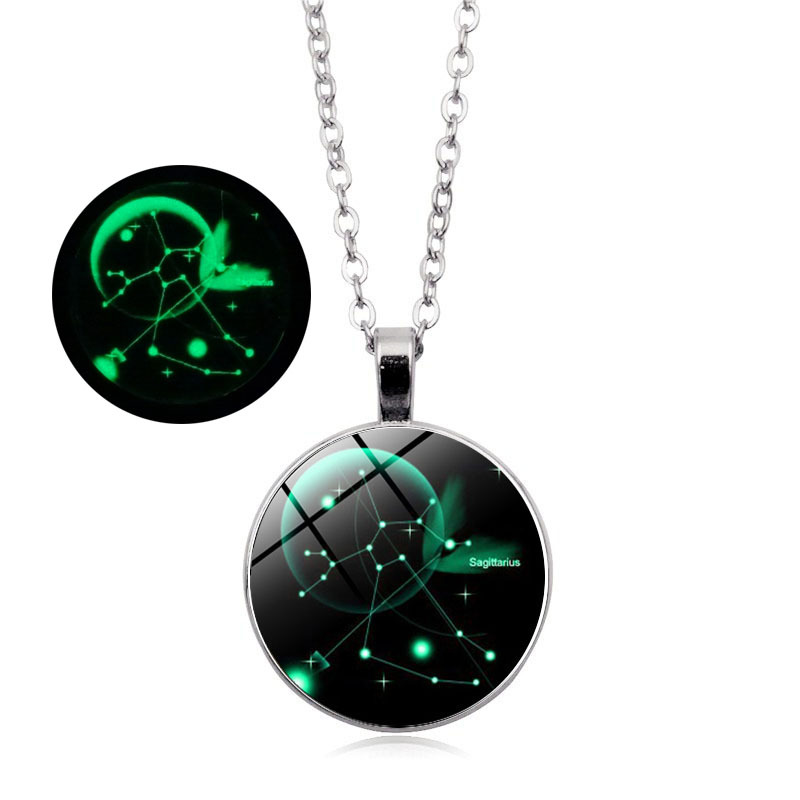 Zodiac luminous time gem luminous necklace new European and American pendant sweater chain