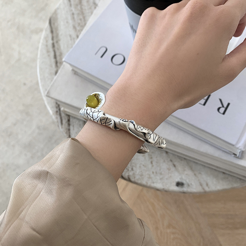 925 Sterling Silver Vintage Distressed Bracelet Female Ethnic Style Niche Design Light Luxury Temperament Open Adjustable Bracelet